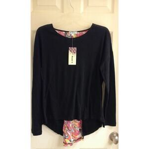 Nicole k Blouse, junior girls size large, black with multi color 2-fer Style NWT